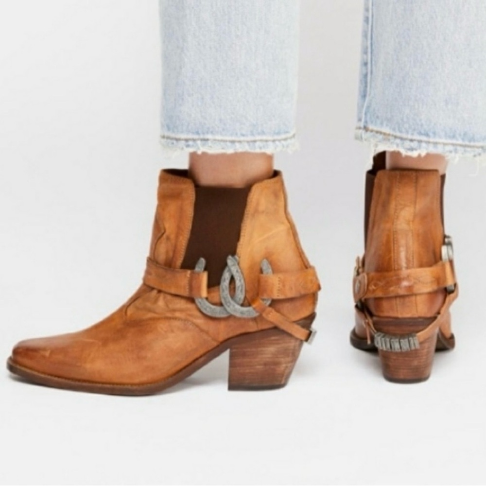 Free People Tan Leather Western Ankle Booties